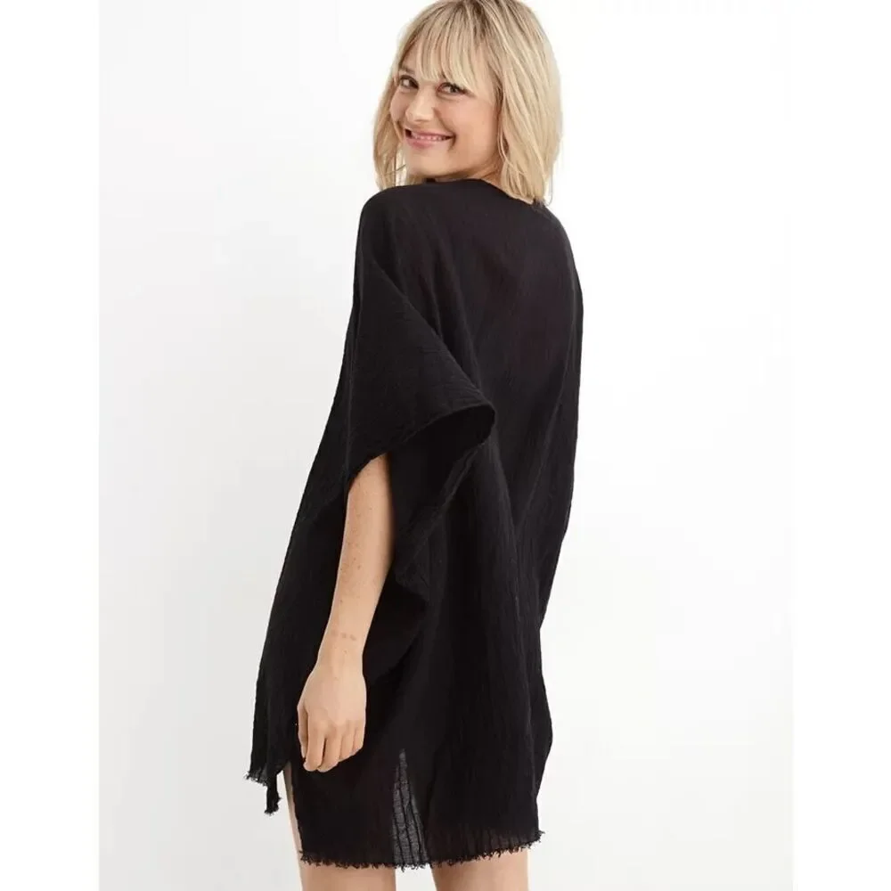 NEW Aerie Textured Cape Swim Cover Up‎ One Size Black Boho